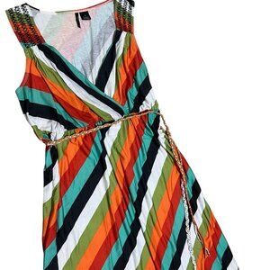 2X New Directions Woman Striped Dress - Tie Waist - Multi Color NWOT Sleeveless